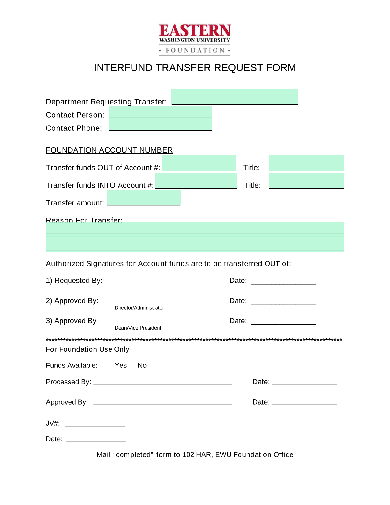 INTERFUND TRANSFER REQUEST FORM screenshot