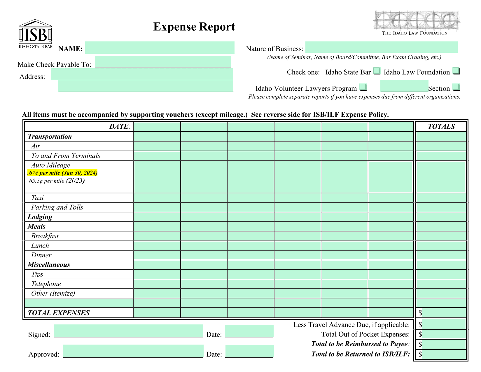 Expense Report screenshot
