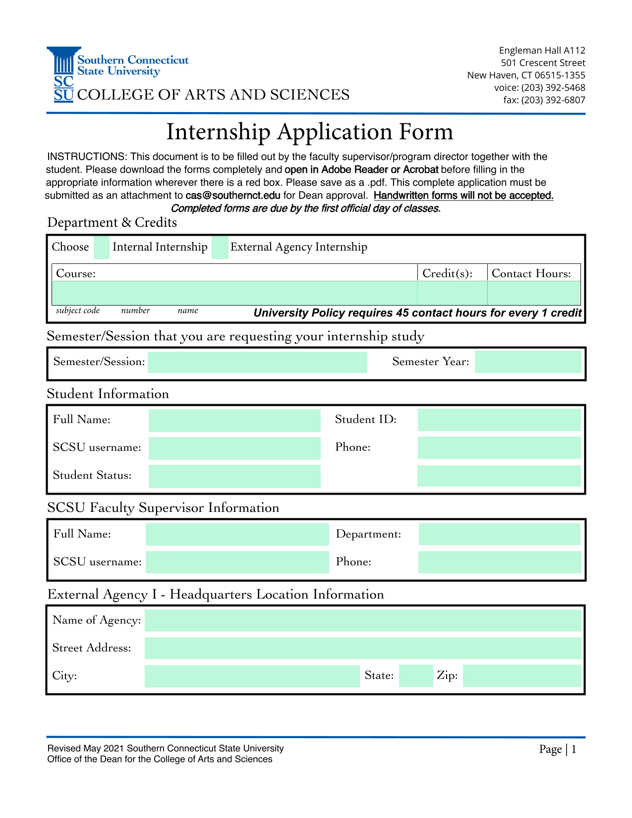 Internship Application Form screenshot