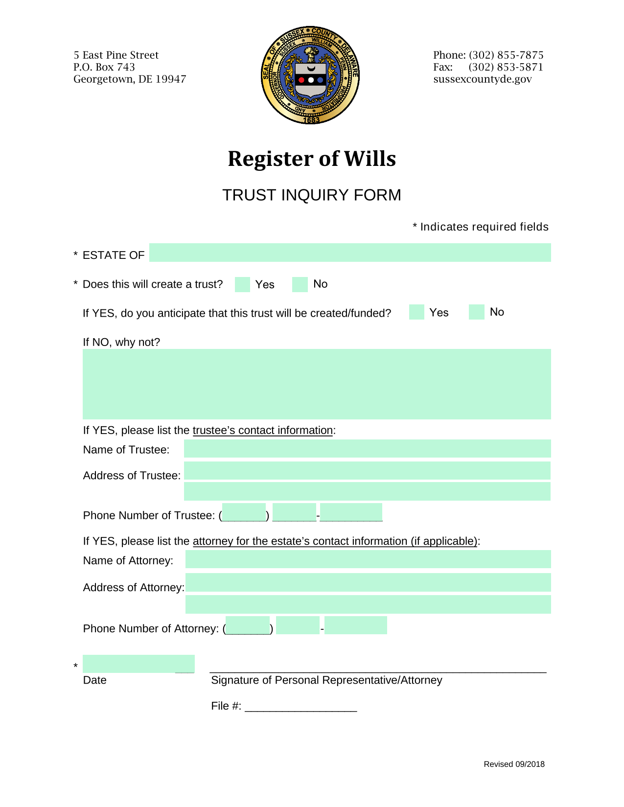 Trust Inquiry Form screenshot