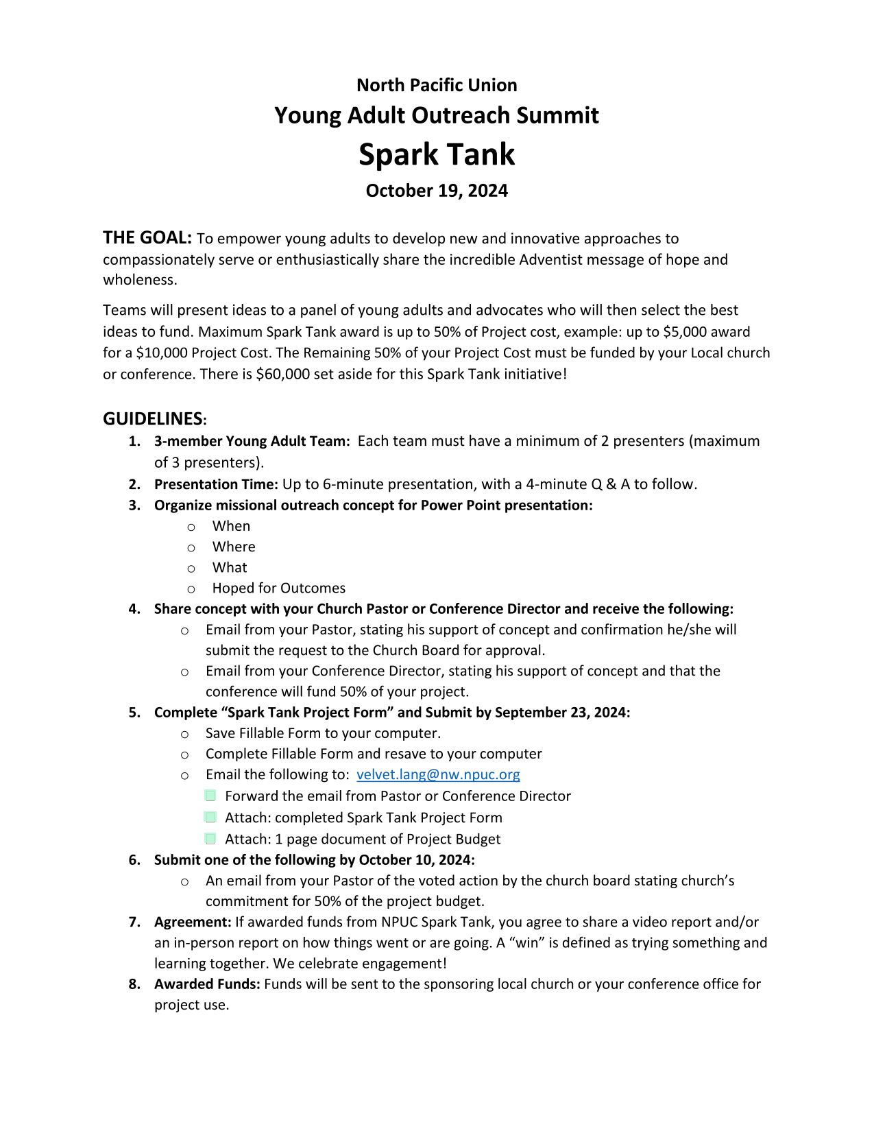 North Pacific Union Young Adult Outreach Summit Spark Tank screenshot