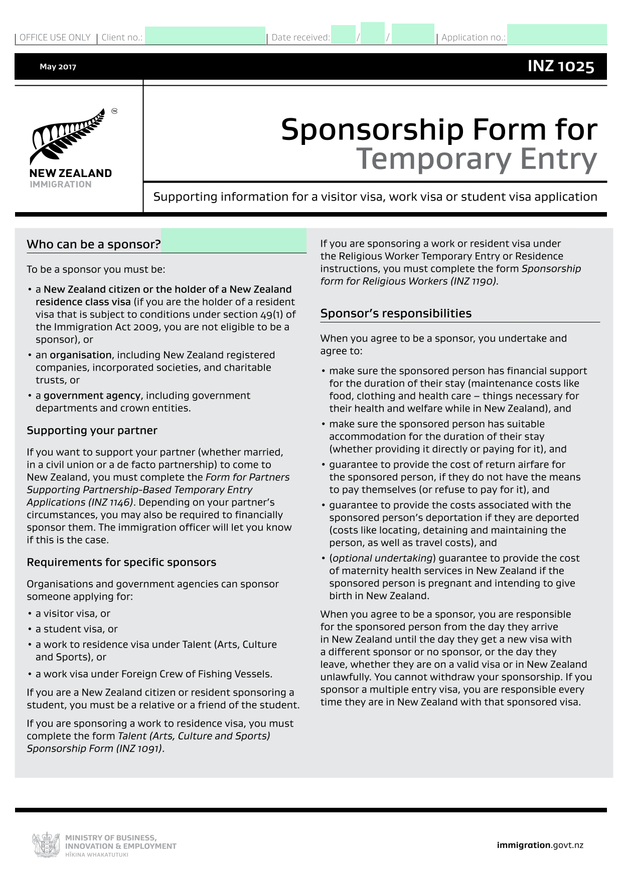 Sponsorship Form For Temporary Entry screenshot