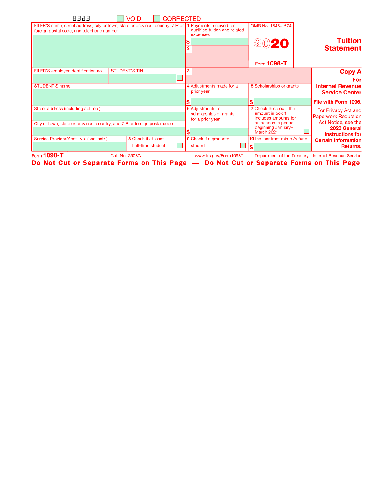 Form 1098 T screenshot