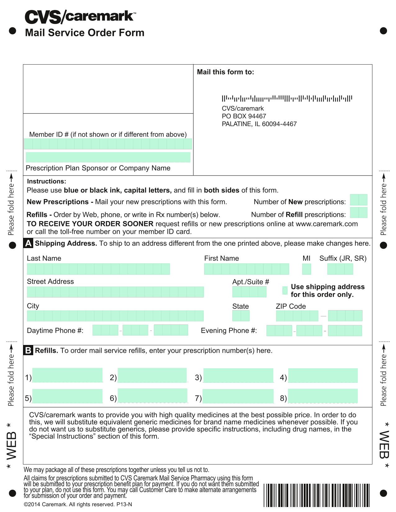 Mail Service Order Form screenshot