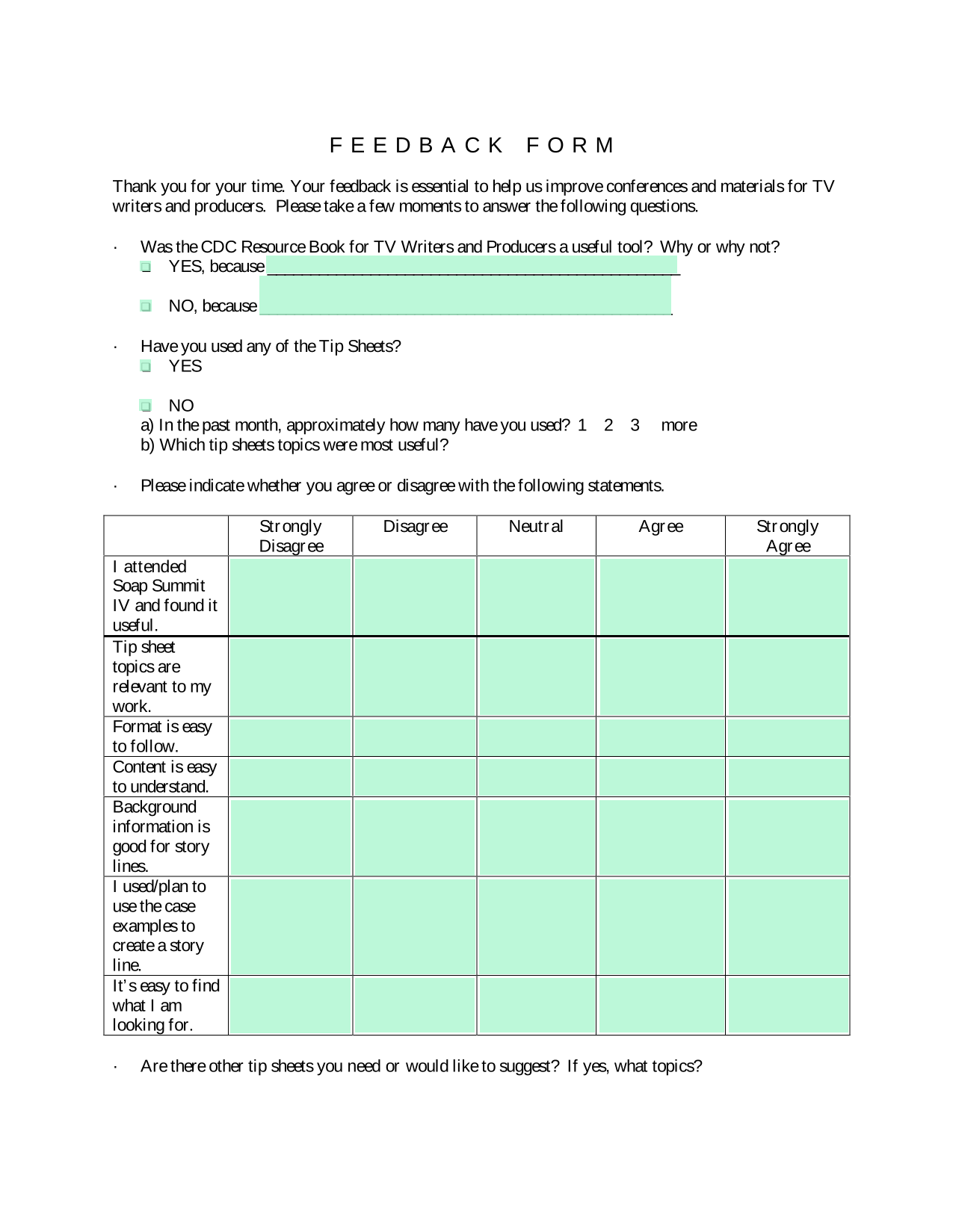 Feedback Form screenshot