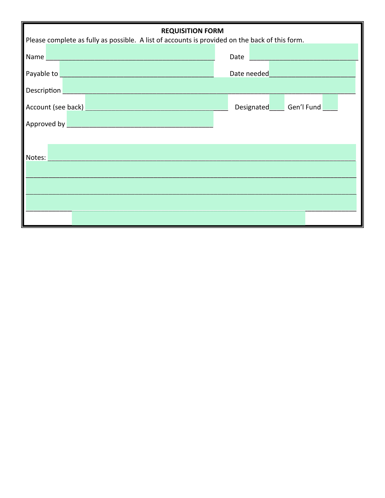 REQUISITION FORM screenshot