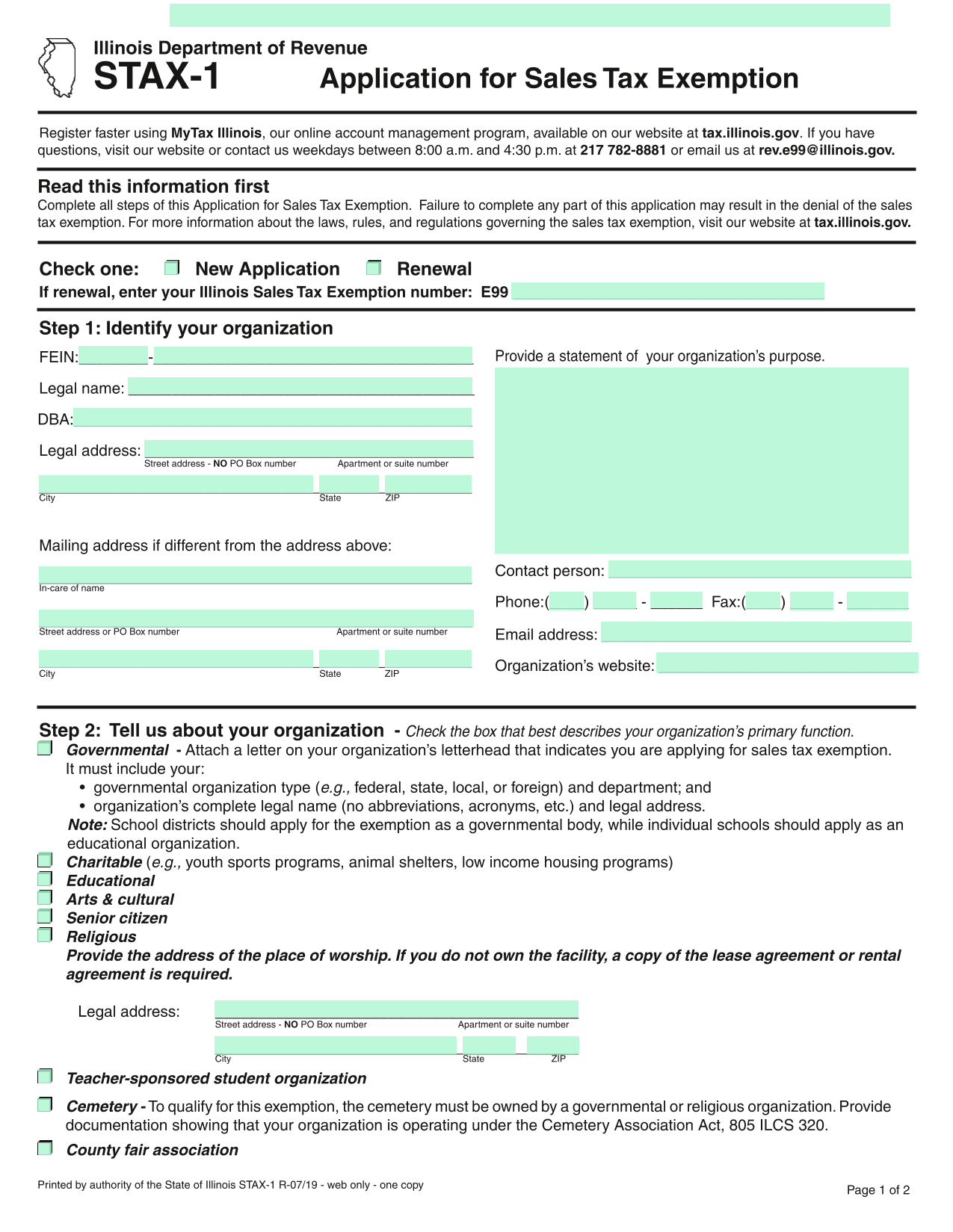 Application For Sales Tax Exemption screenshot