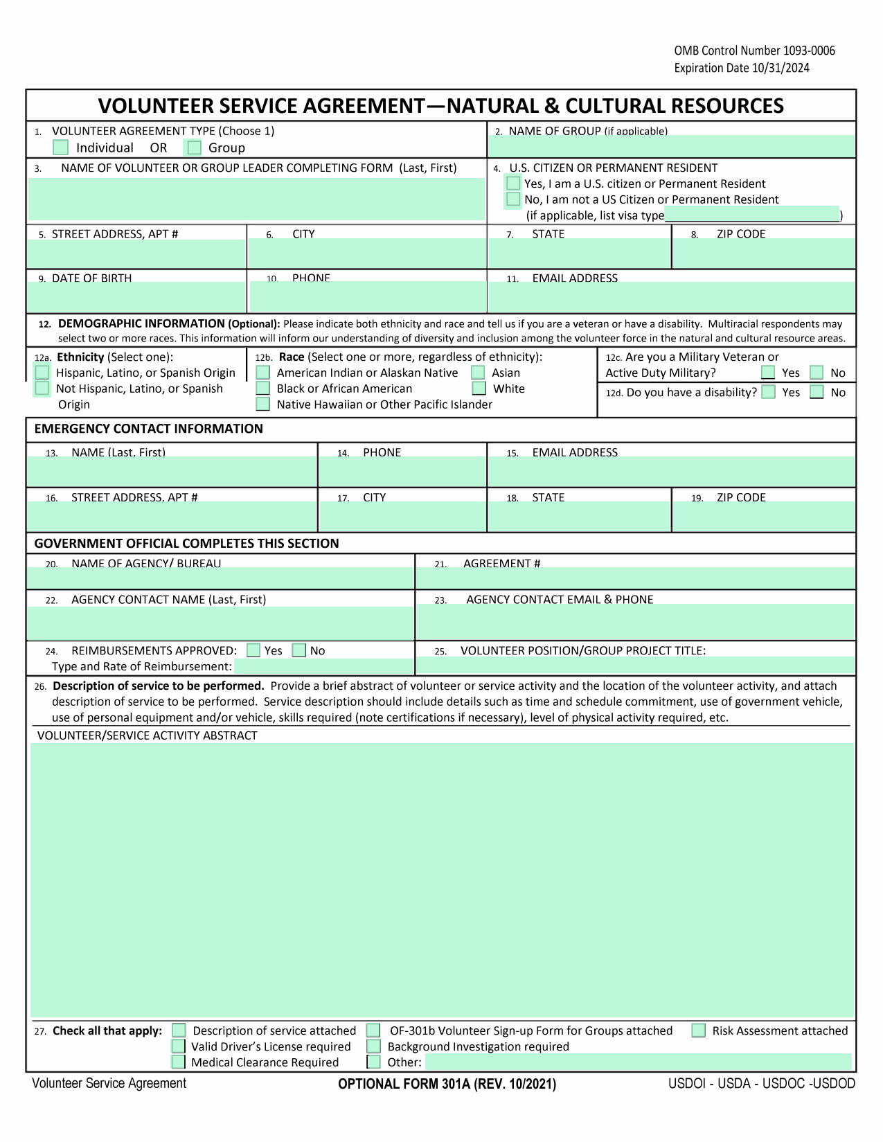 VOLUNTEER SERVICE AGREEMENT NATURAL  CULTURAL RESOURCES screenshot