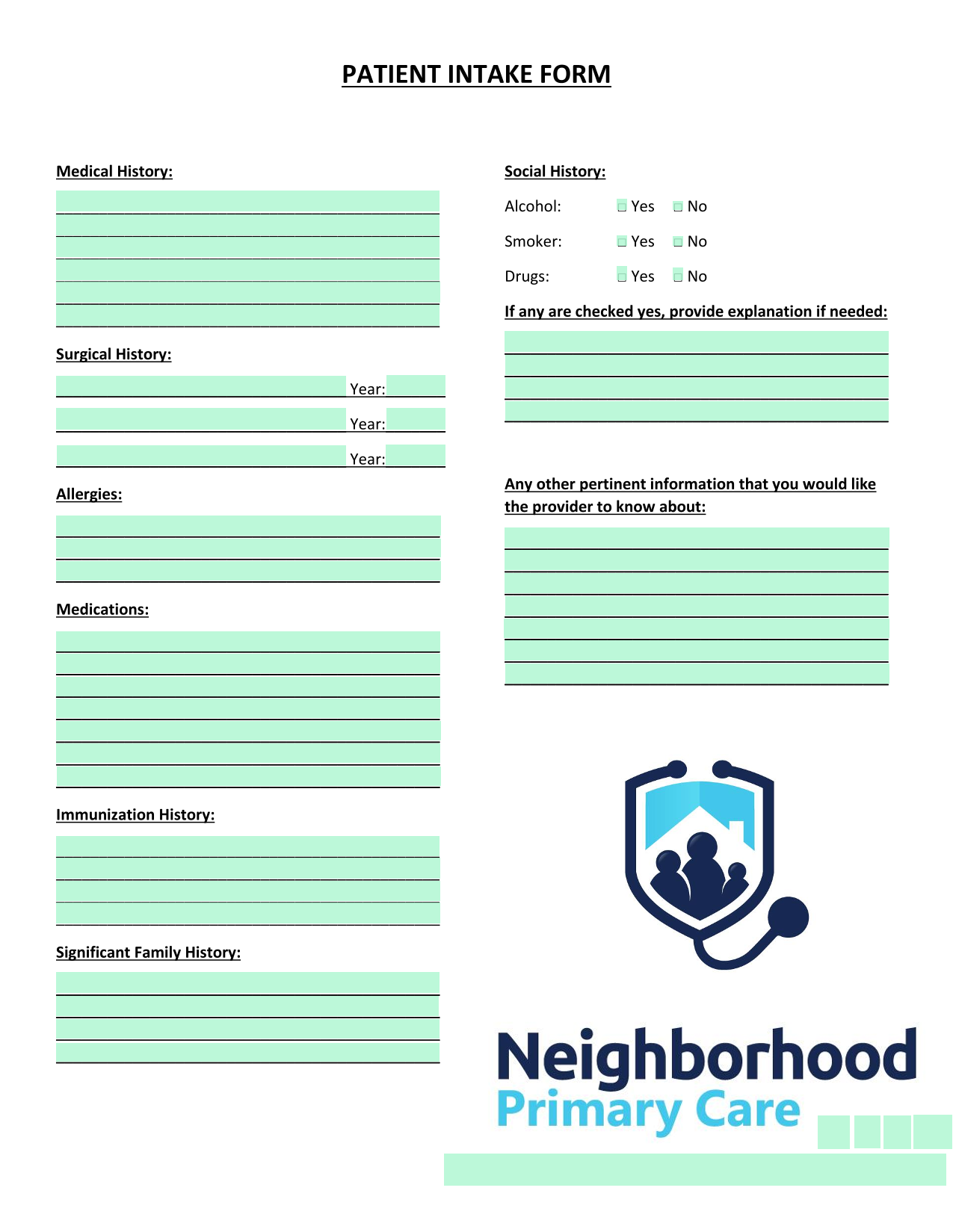 PATIENT INTAKE FORM screenshot
