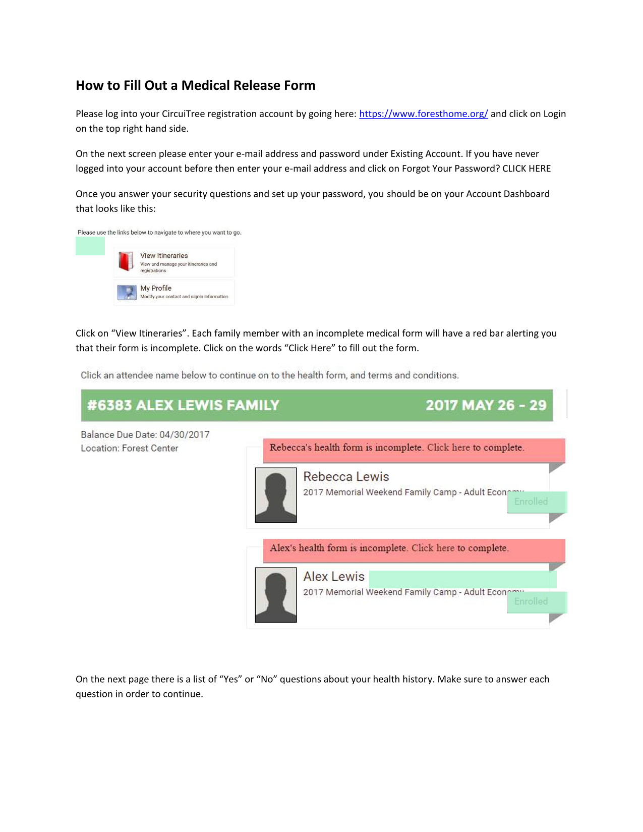 Medical Release Form screenshot