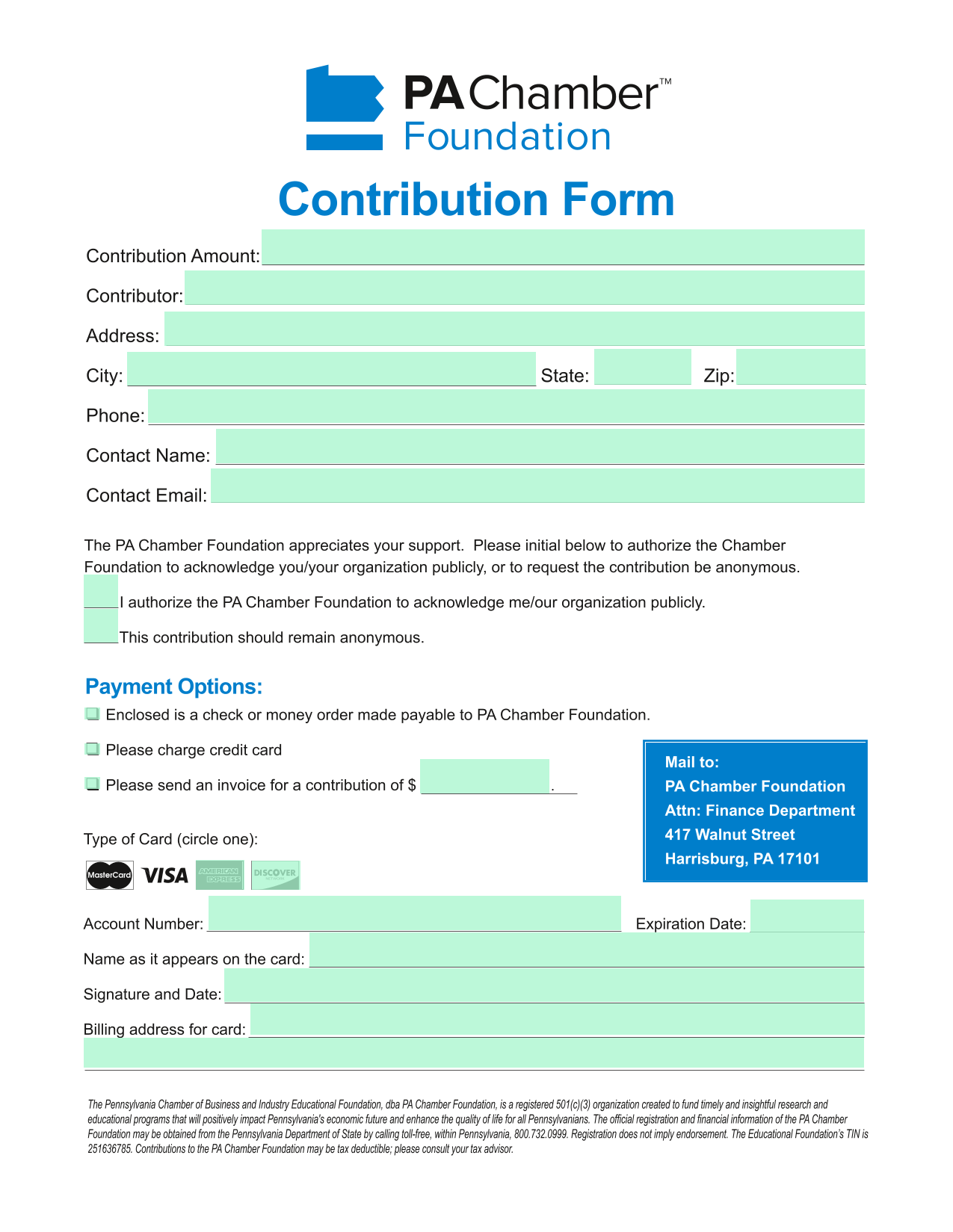 Contribution Form screenshot