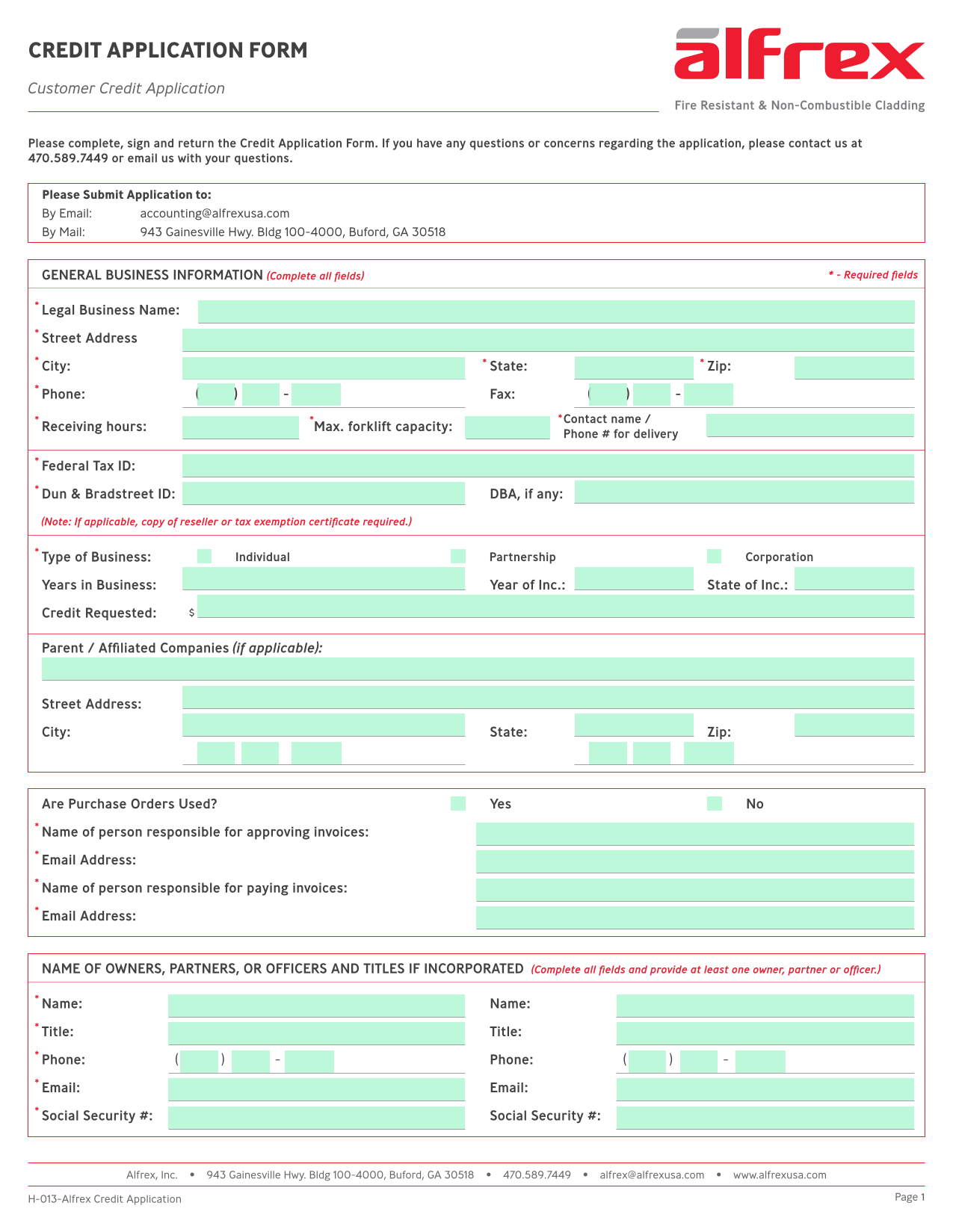 CREDIT APPLICATION FORM screenshot