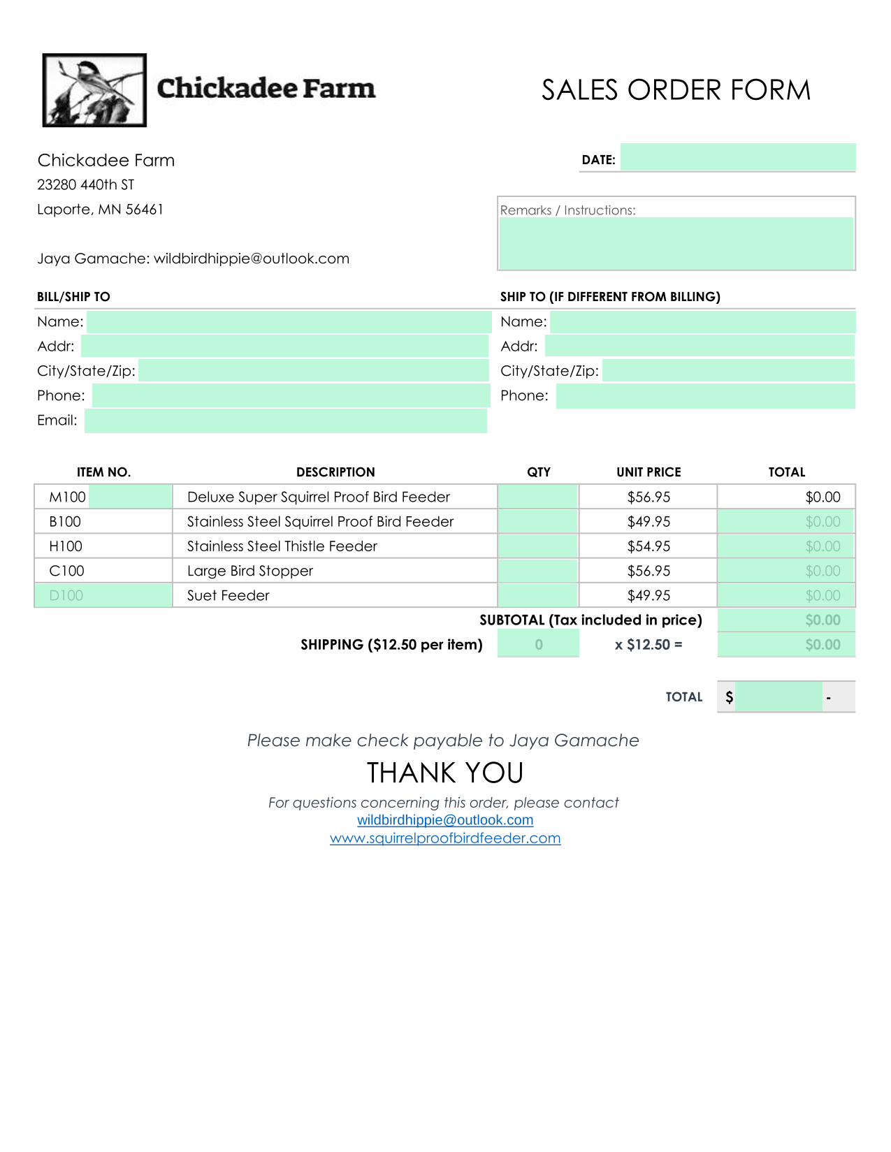 Sales Order Form screenshot
