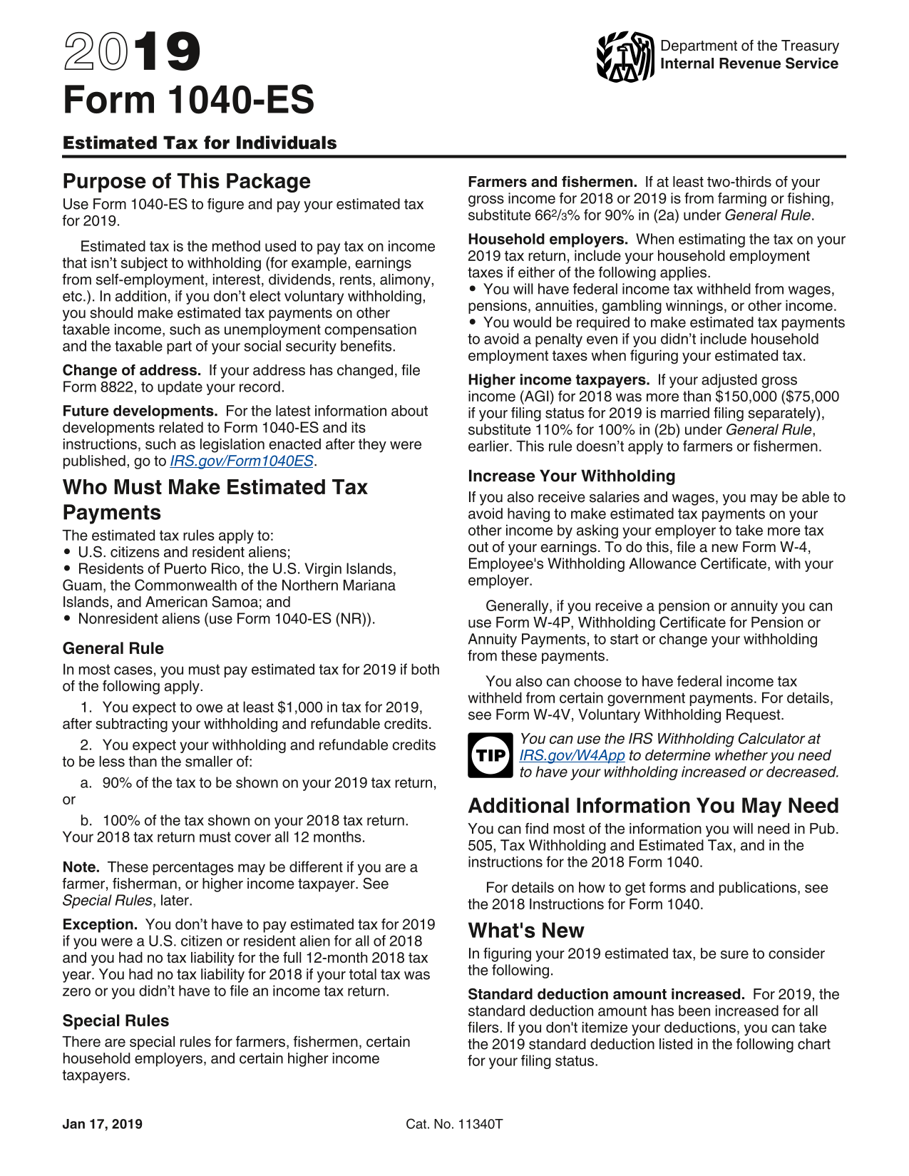 Form 1040 ES screenshot