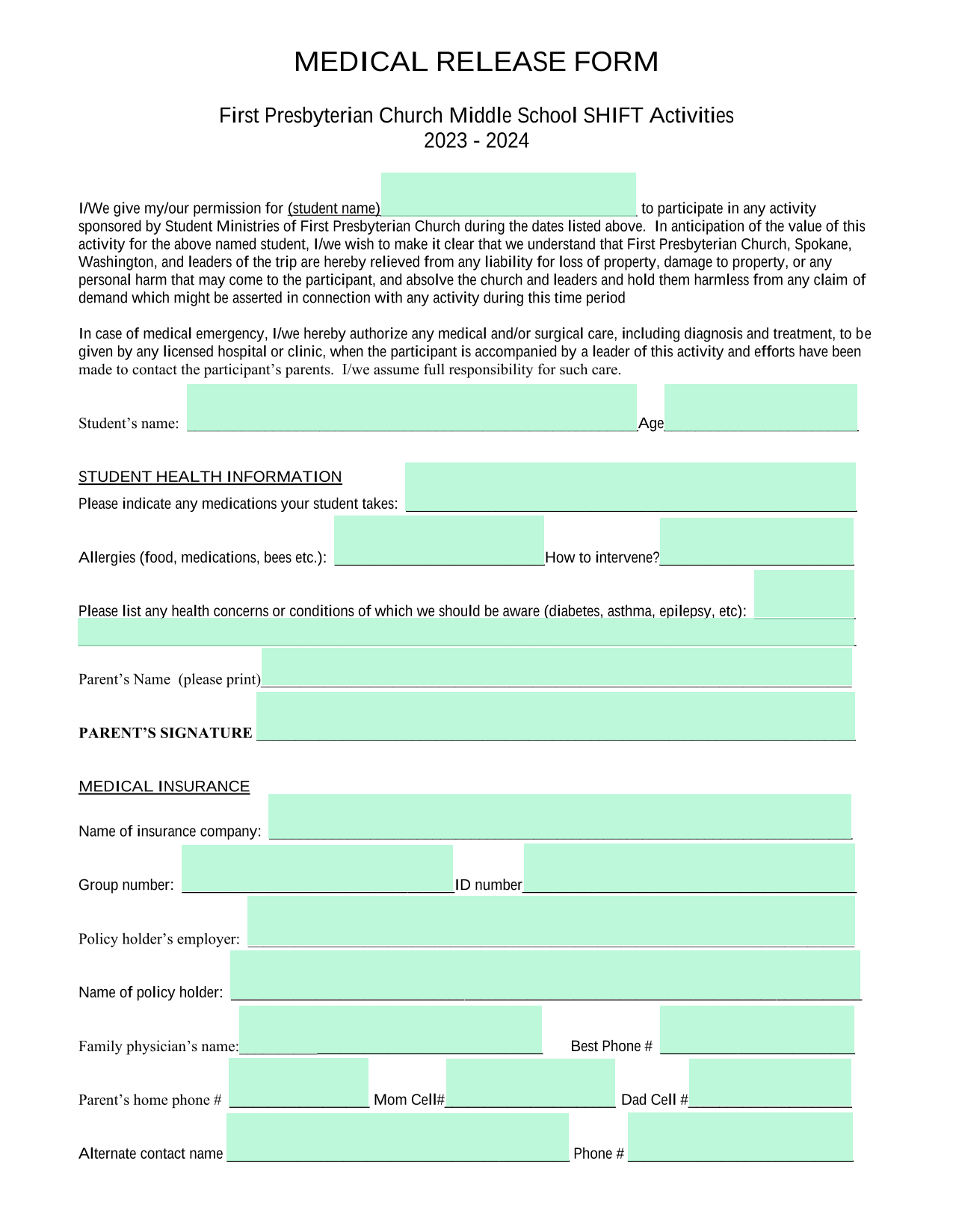 Medical Release Form screenshot