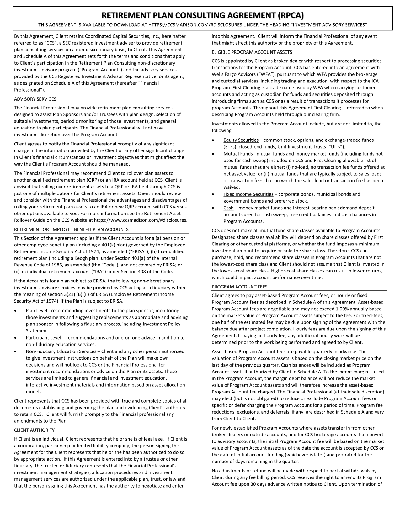 Retirement Plan Consulting Agreement screenshot