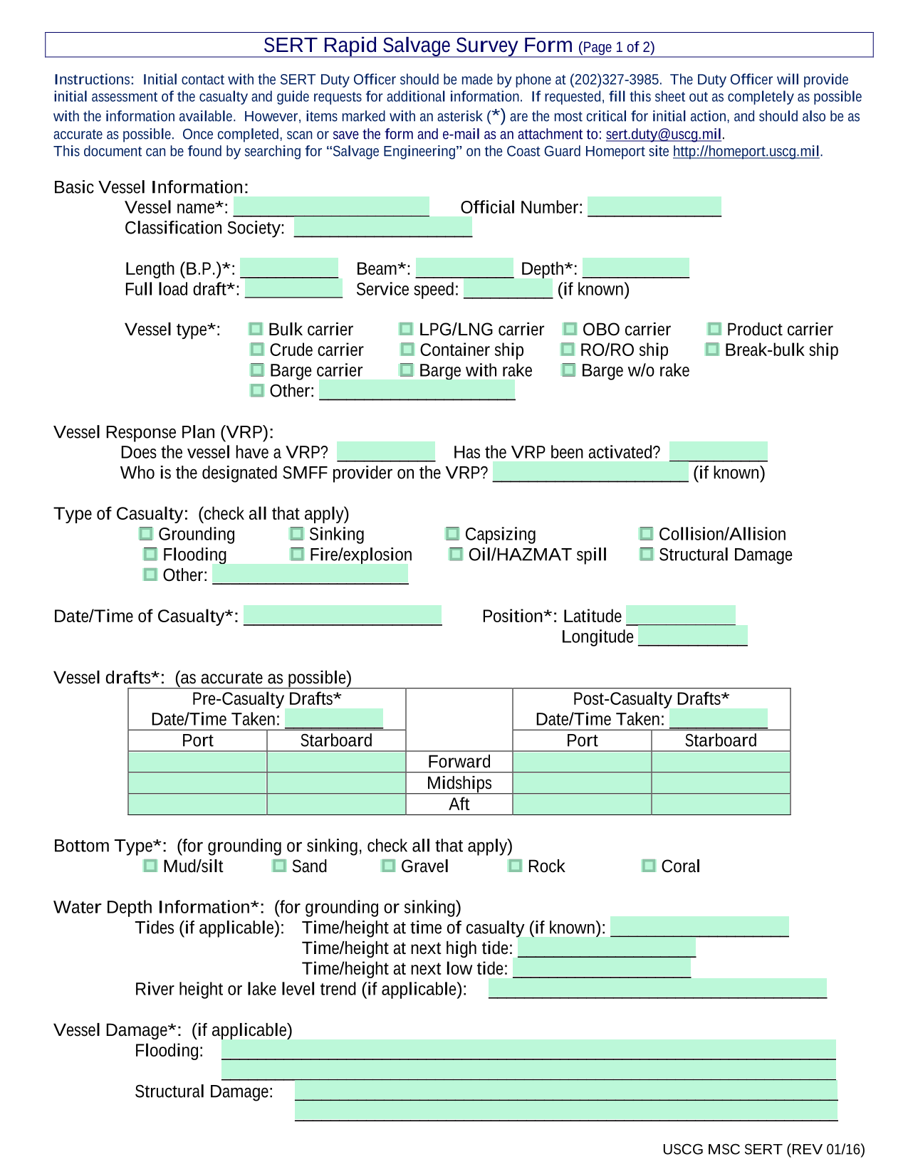 SERT Rapid Salvage Survey Form screenshot