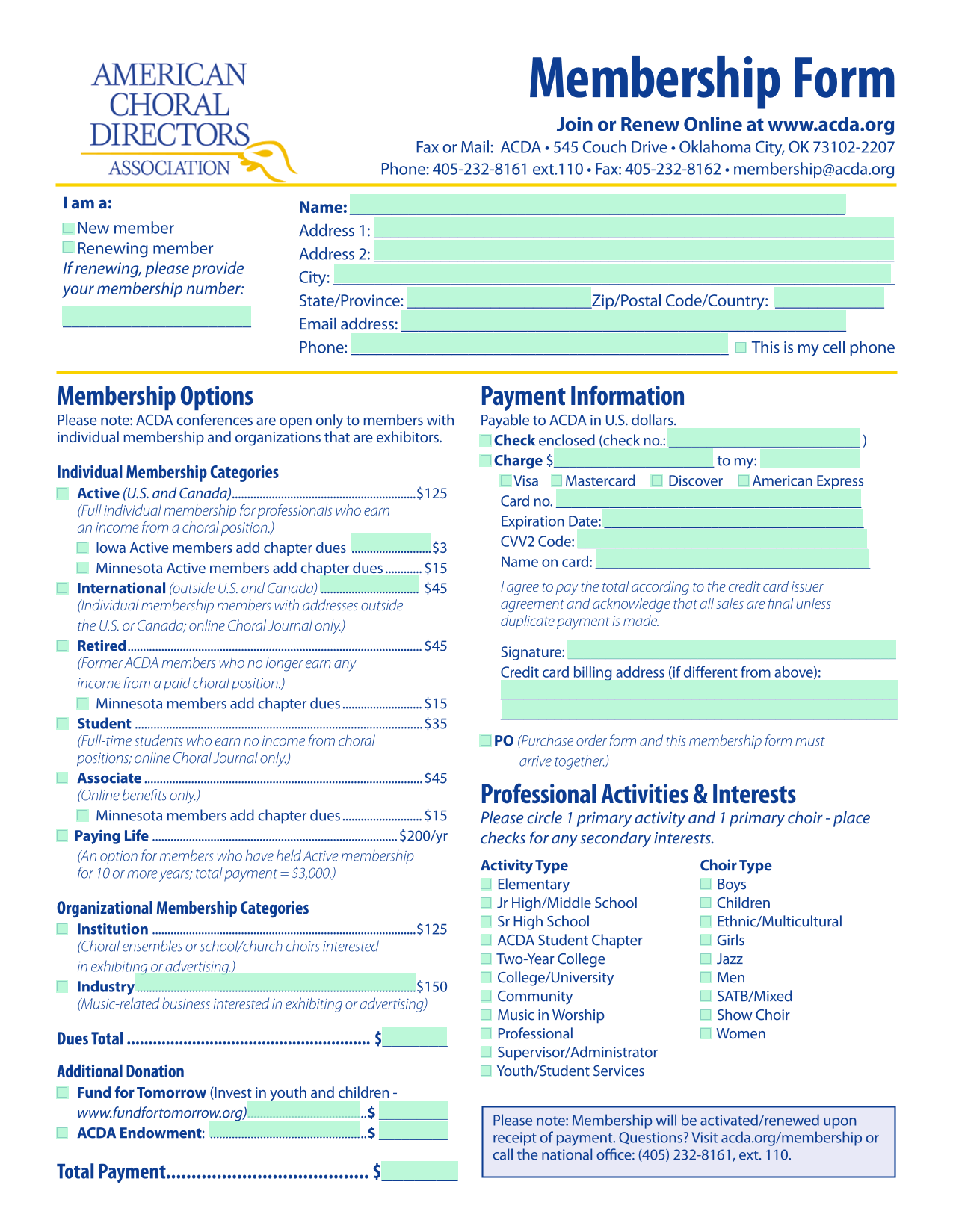 Membership Form screenshot