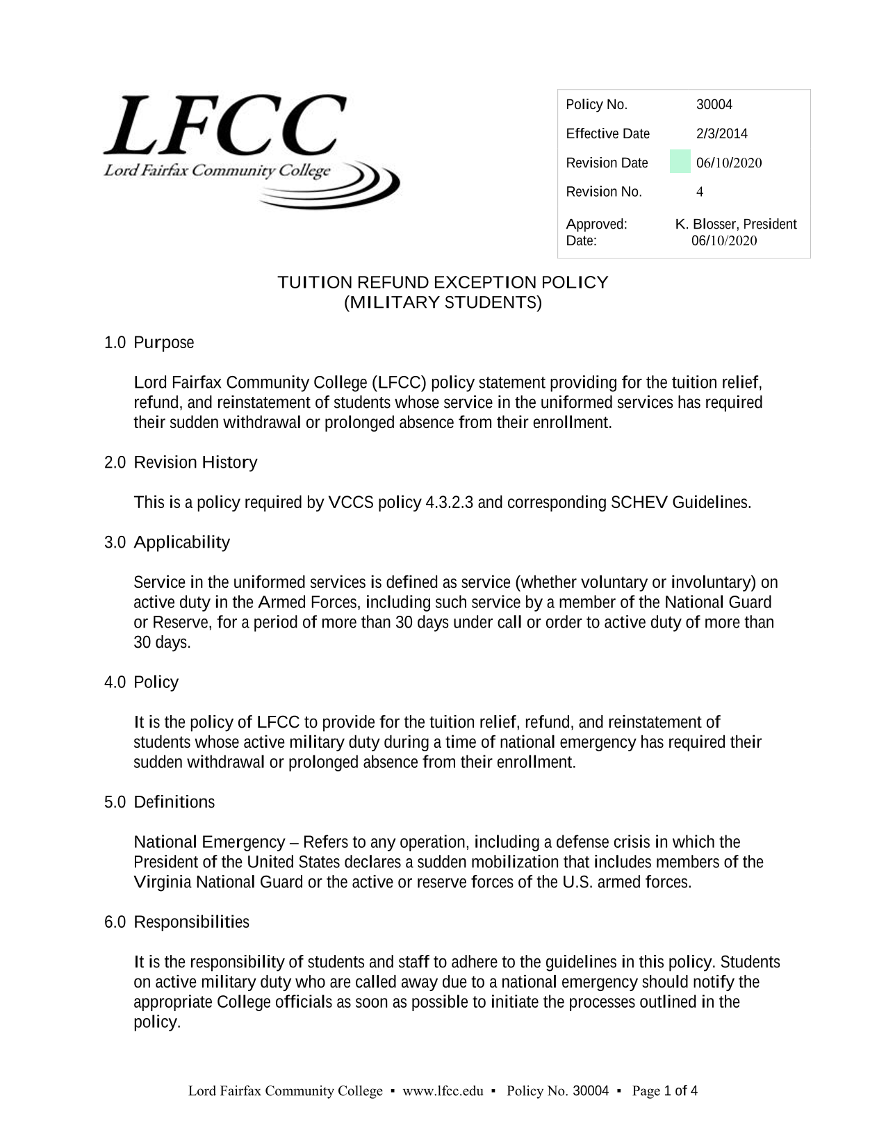Tuition Refund Exception Policy (Military Students) screenshot