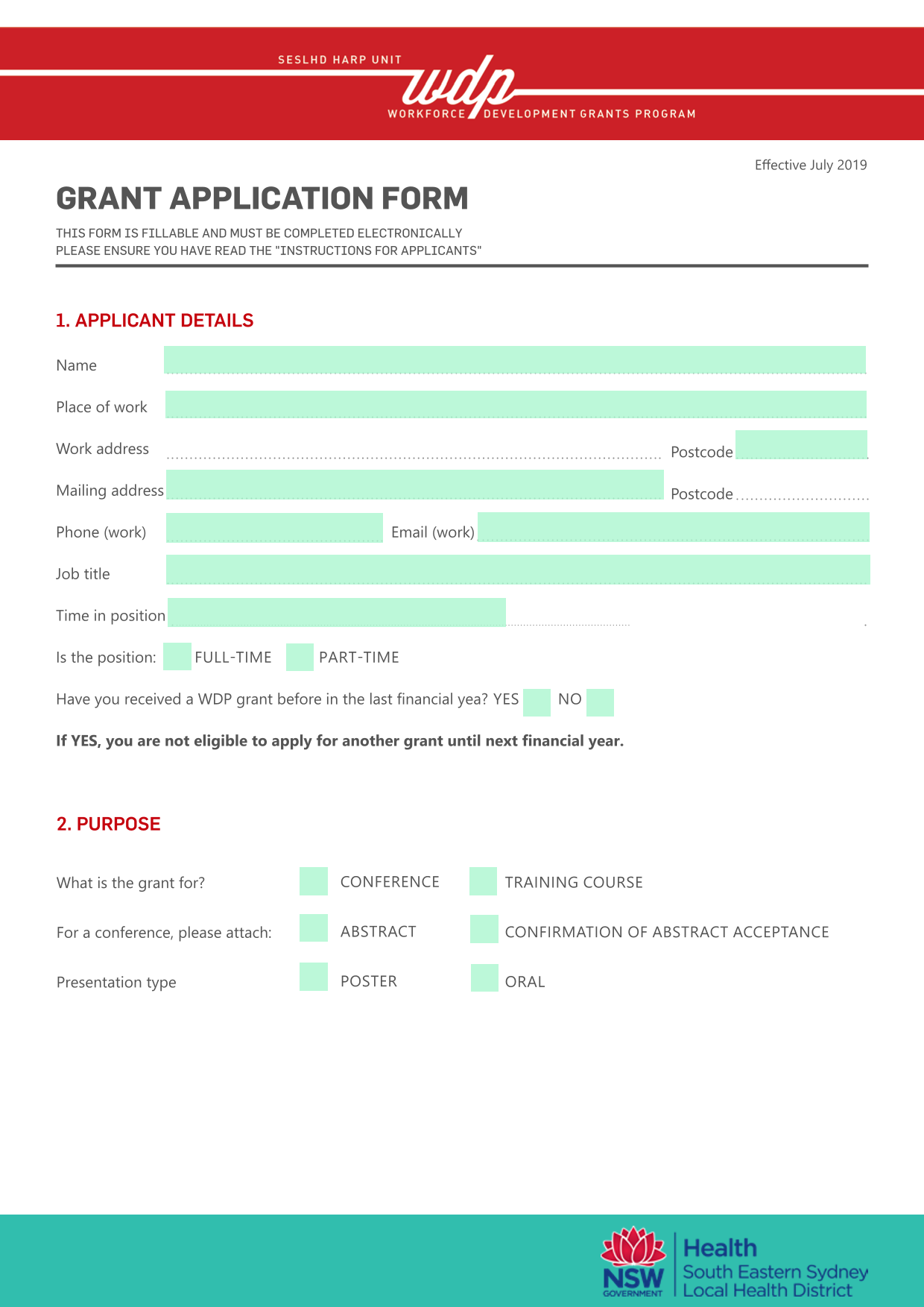 Grant Application Form screenshot