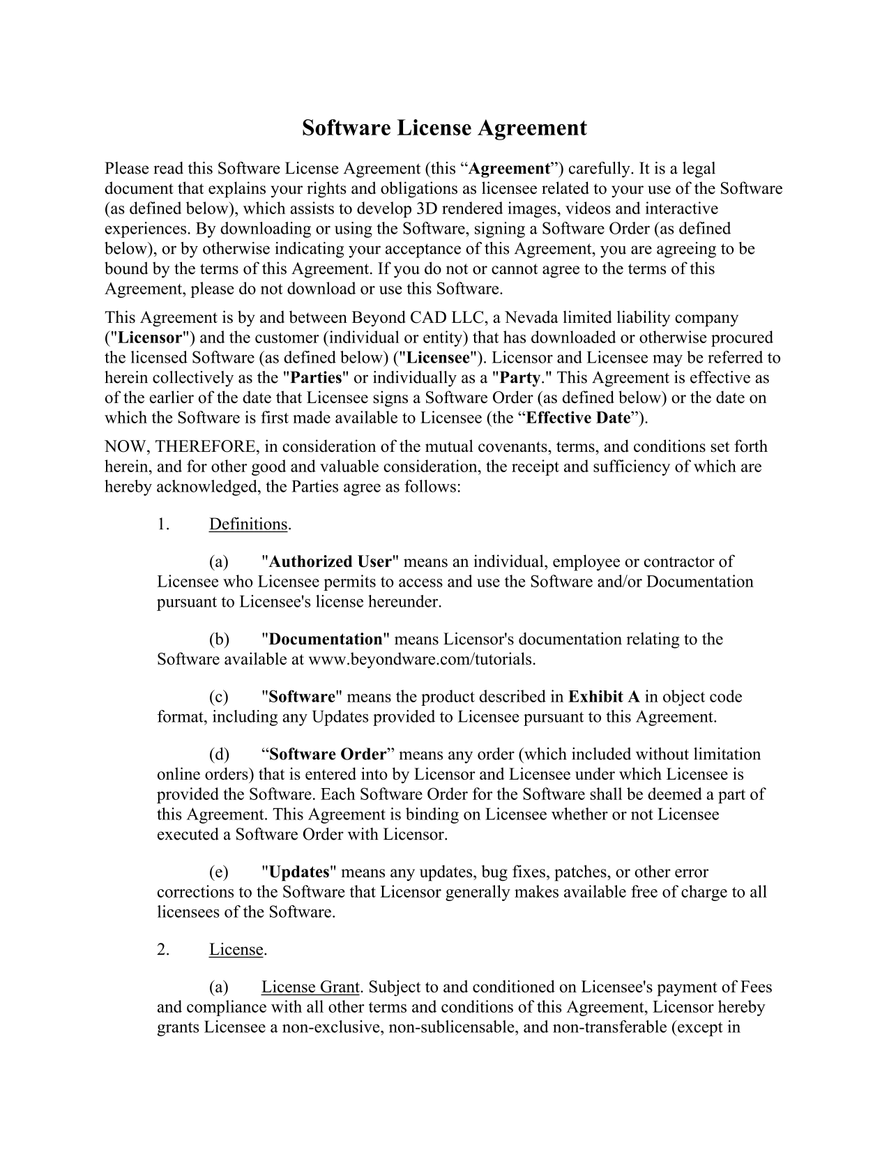 Software License Agreement screenshot