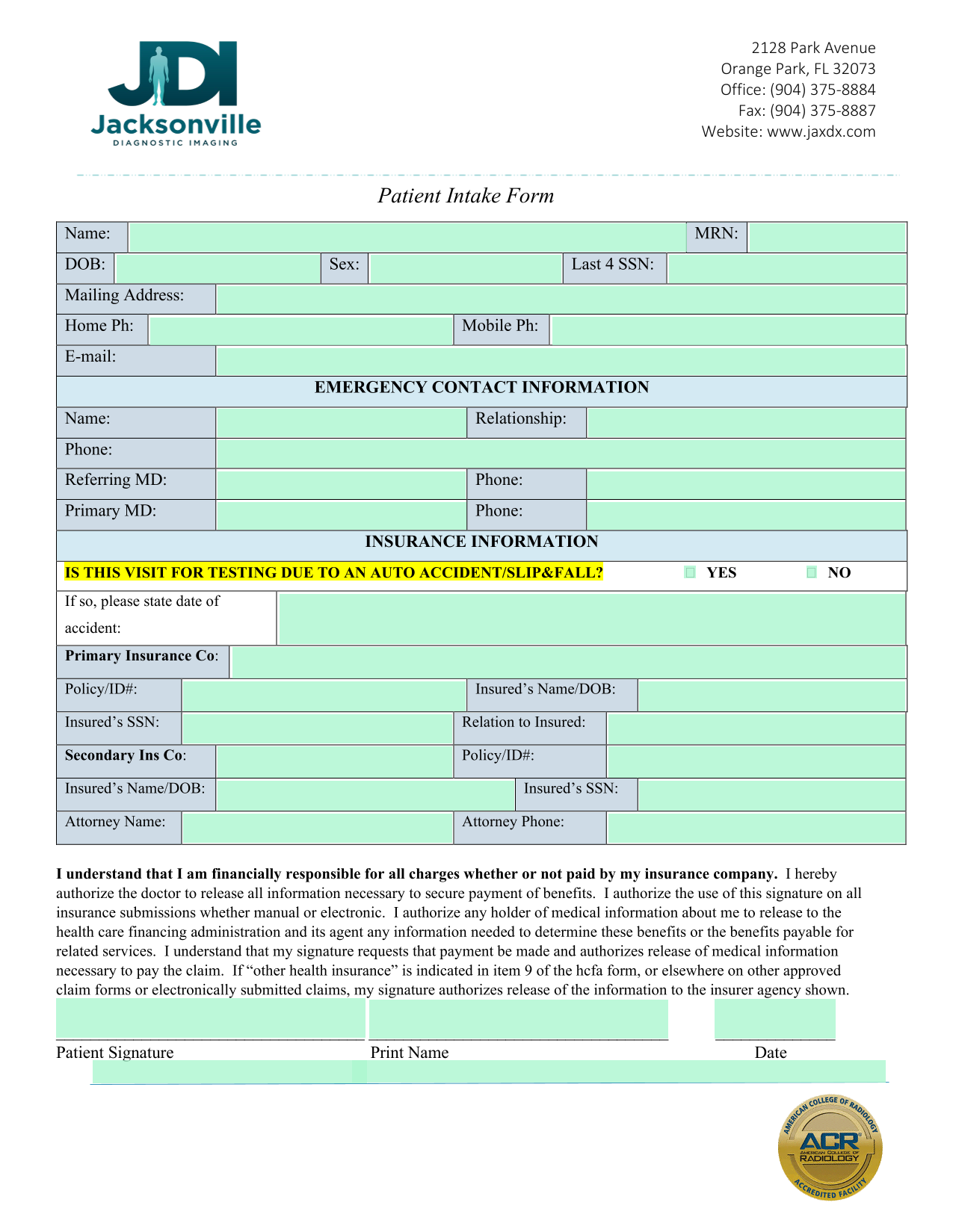 Patient Intake Form screenshot
