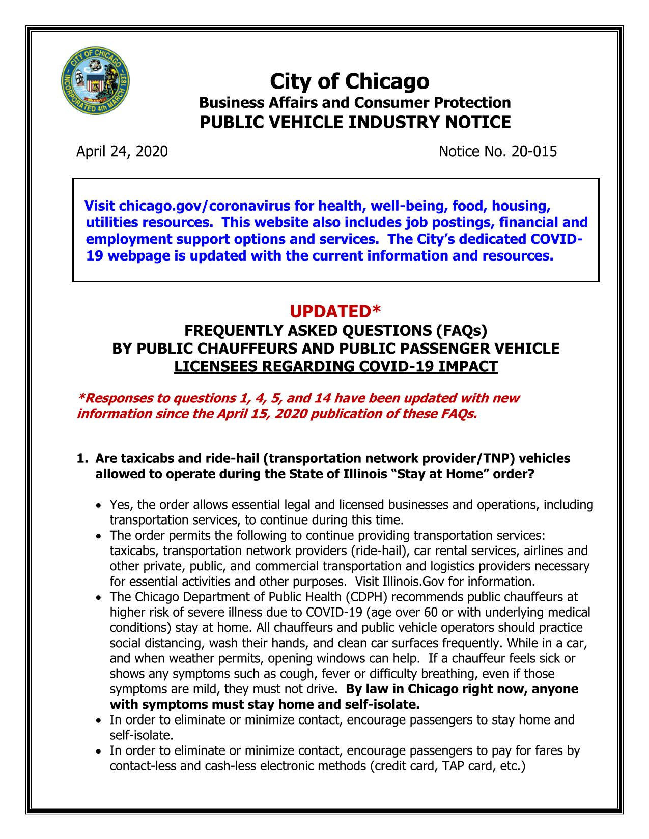 Public Vehicle Industry Notice screenshot