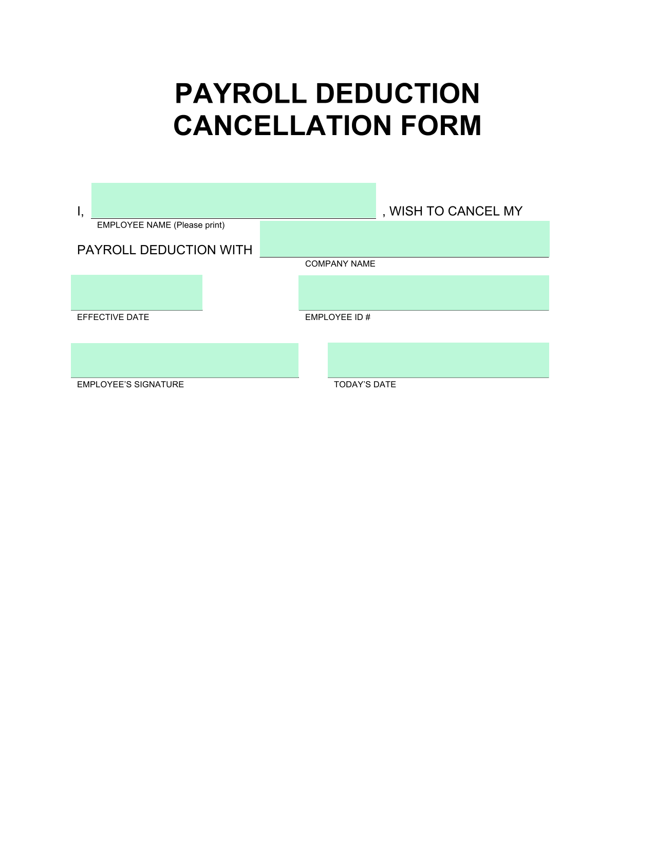 Payroll Deduction Cancellation Form screenshot