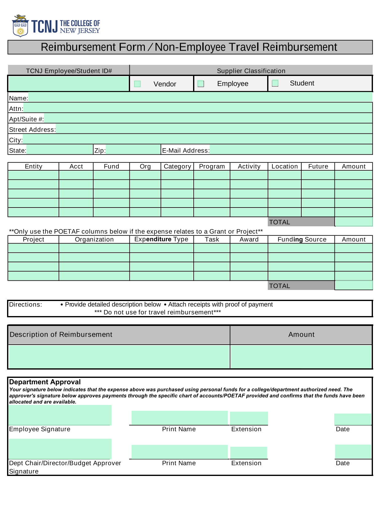 Reimbursement Form  Non Employee Travel Reimbursement screenshot
