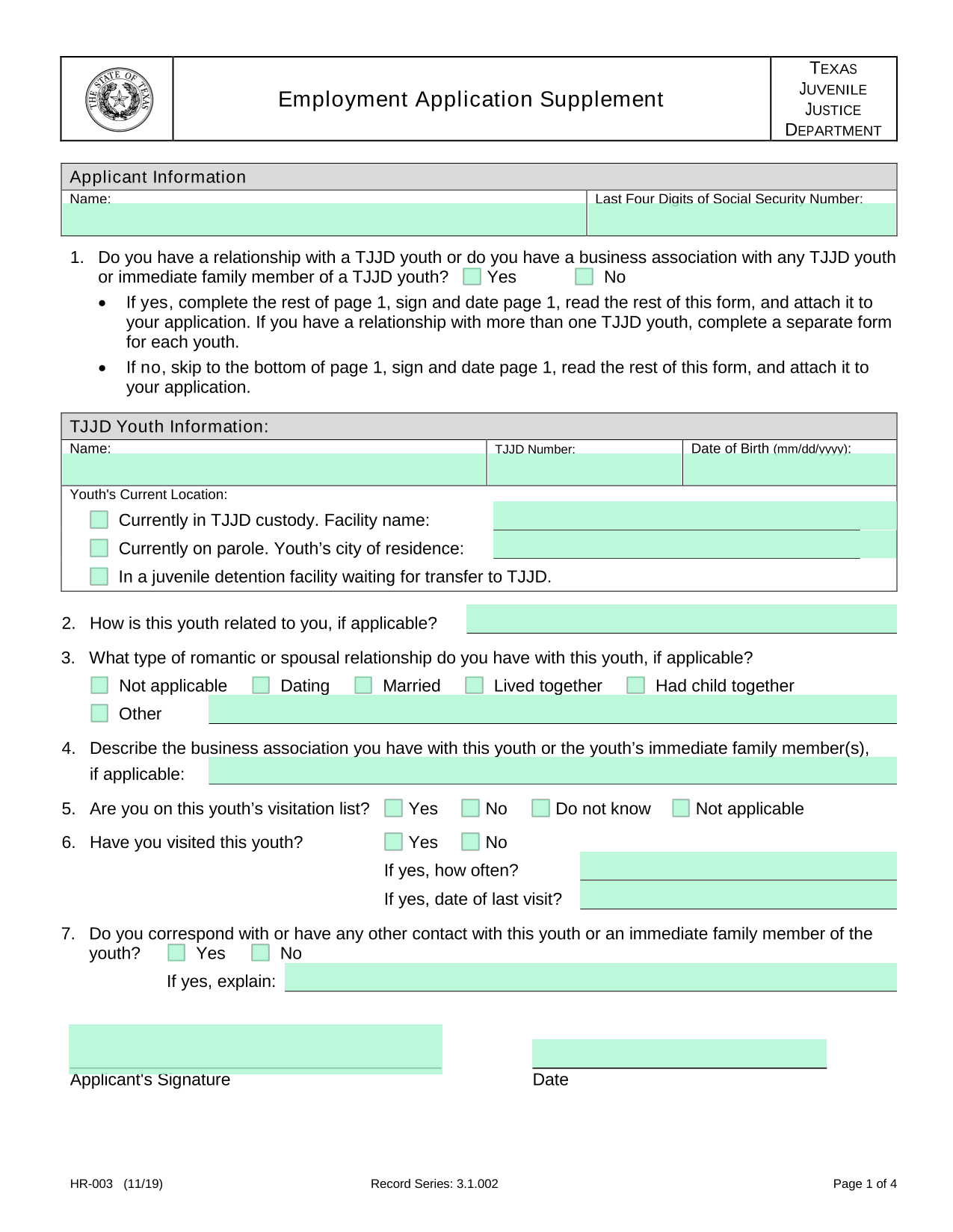 Employment Application Supplement screenshot