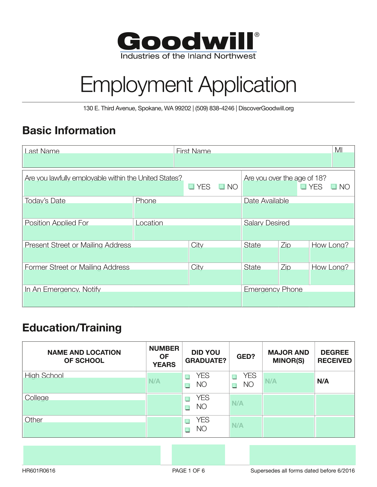 Employment Application screenshot