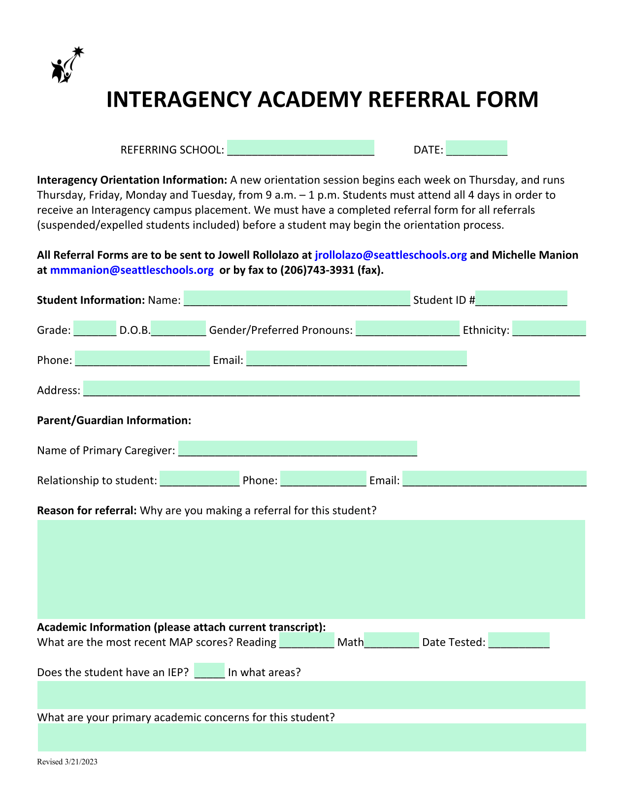 Interagency Academy Referral Form screenshot