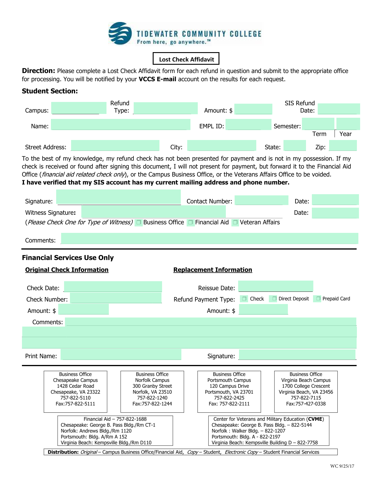 Lost Check Affidavit screenshot