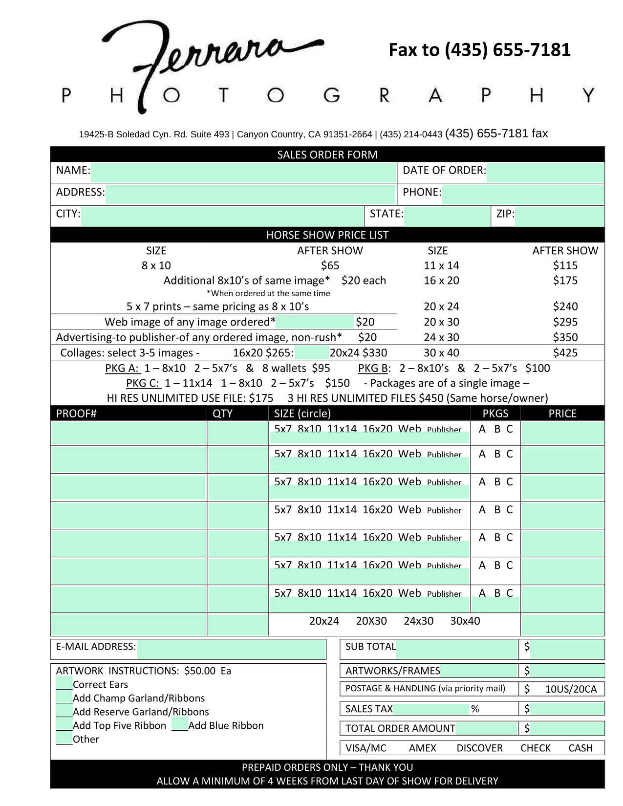 Sales Order Form screenshot