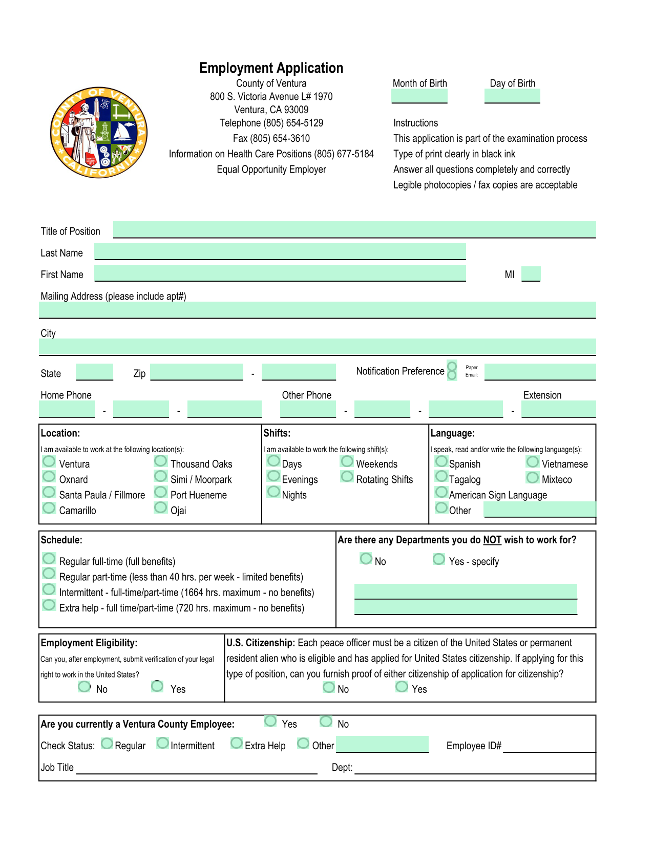 Employment Application screenshot