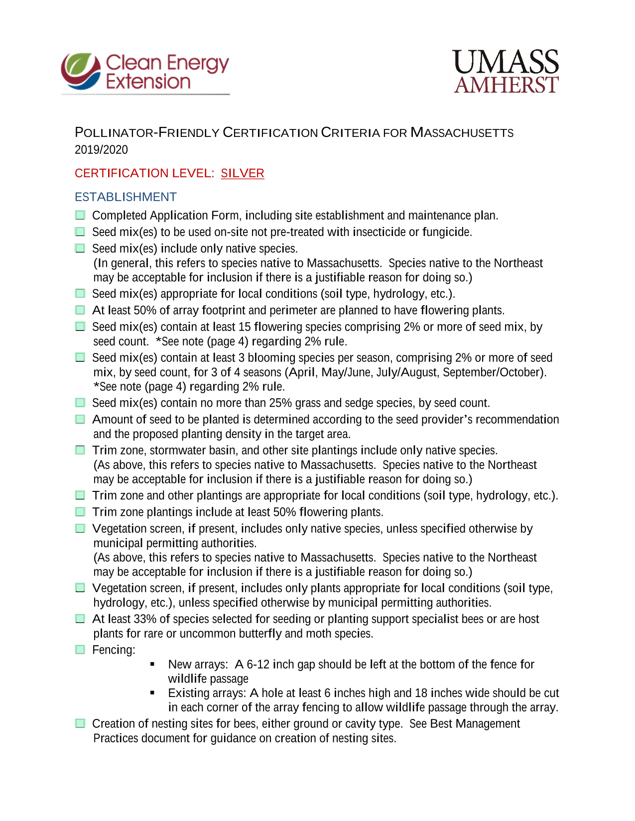POLLINATOR FRIENDLY CERTIFICATION CRITERIA FOR MASSACHUSETTS screenshot