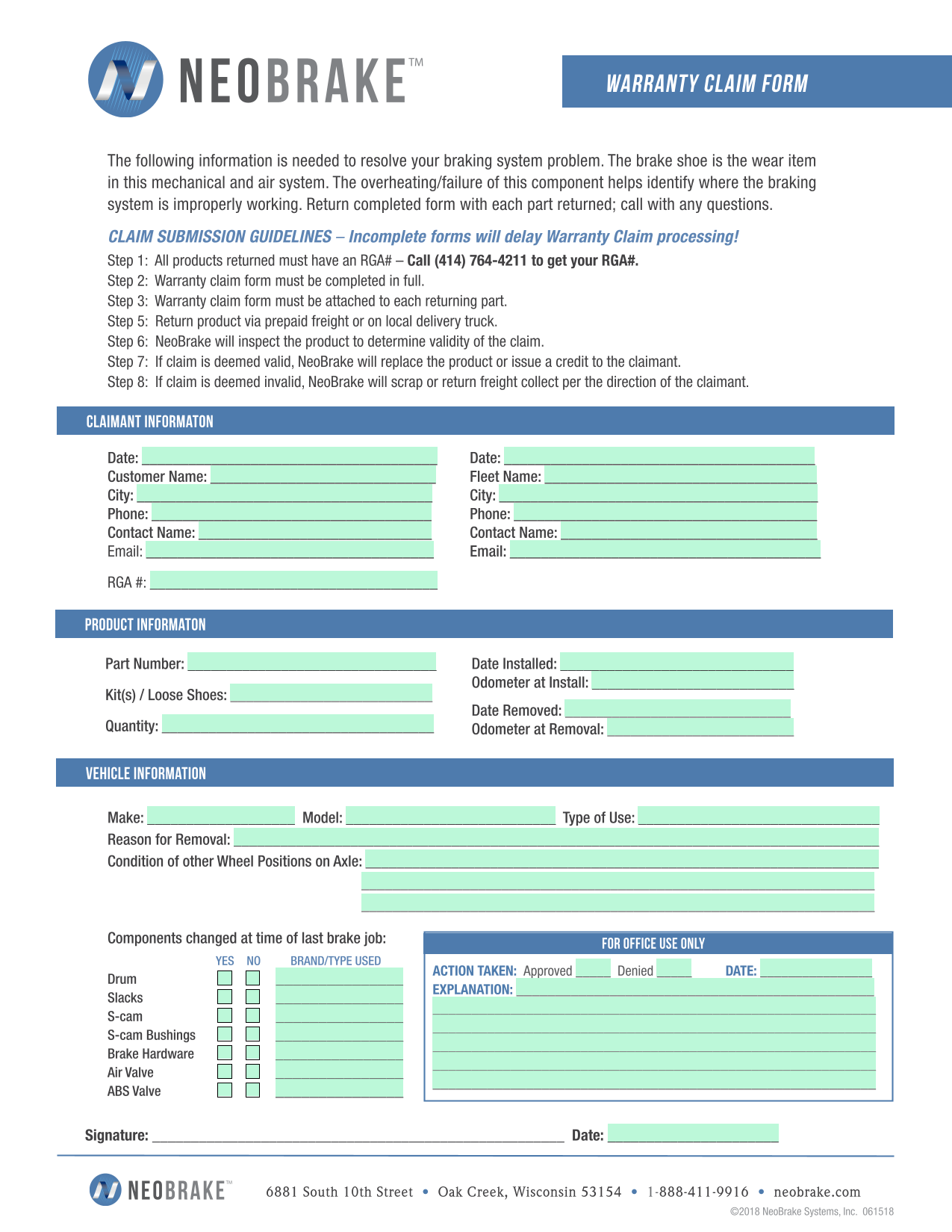 Warranty Claim Form screenshot