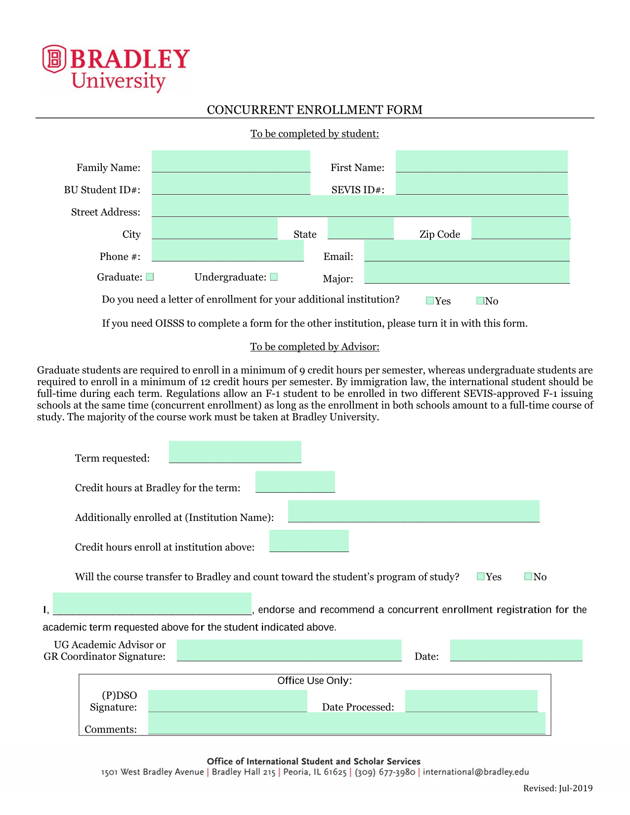 Concurrent Enrollment Form screenshot