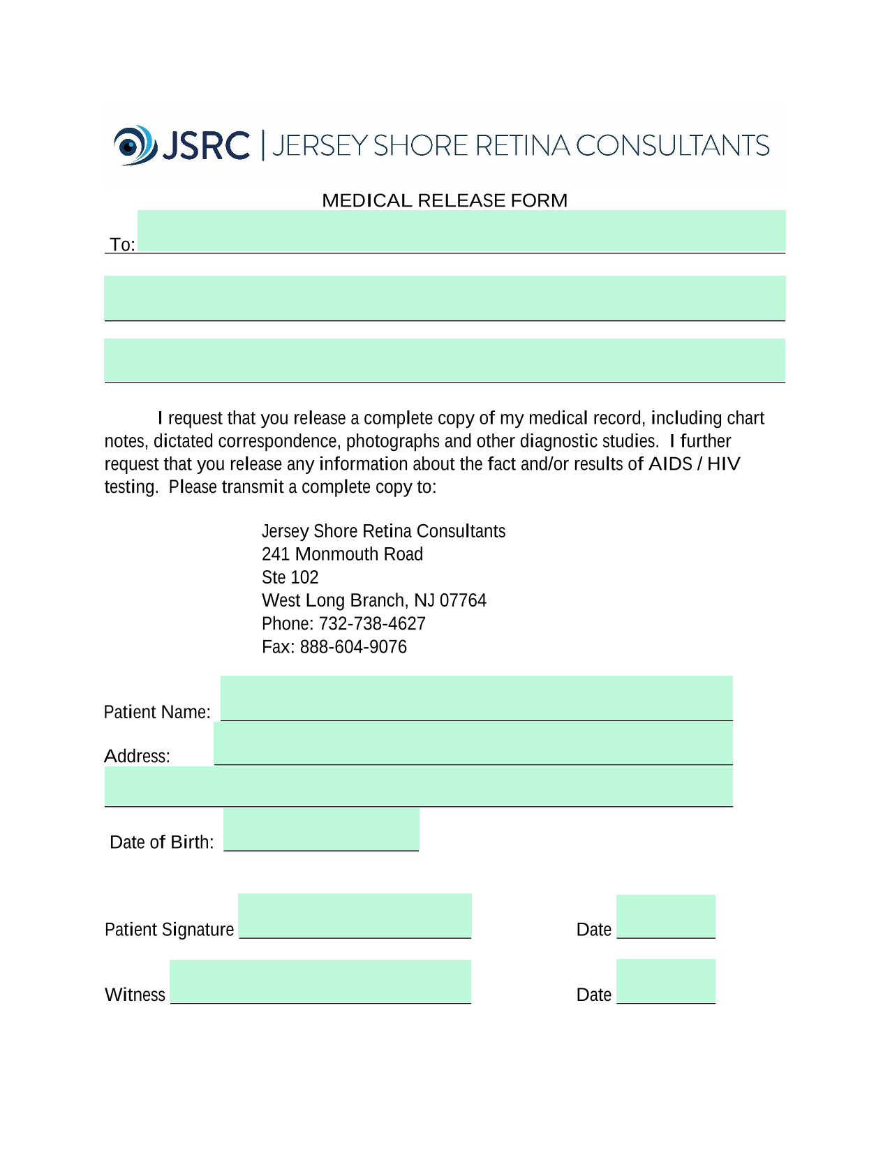 MEDICAL RELEASE FORM screenshot