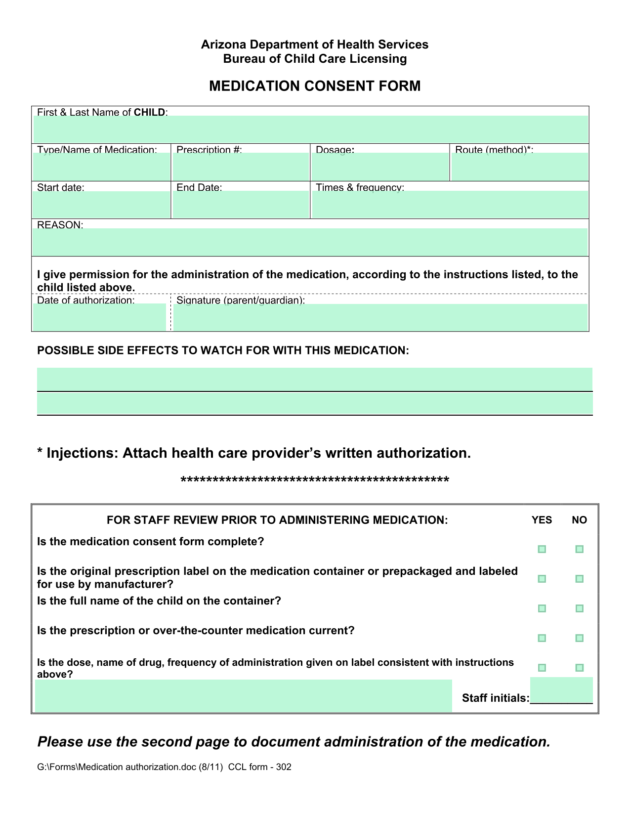 Medication Consent Form screenshot