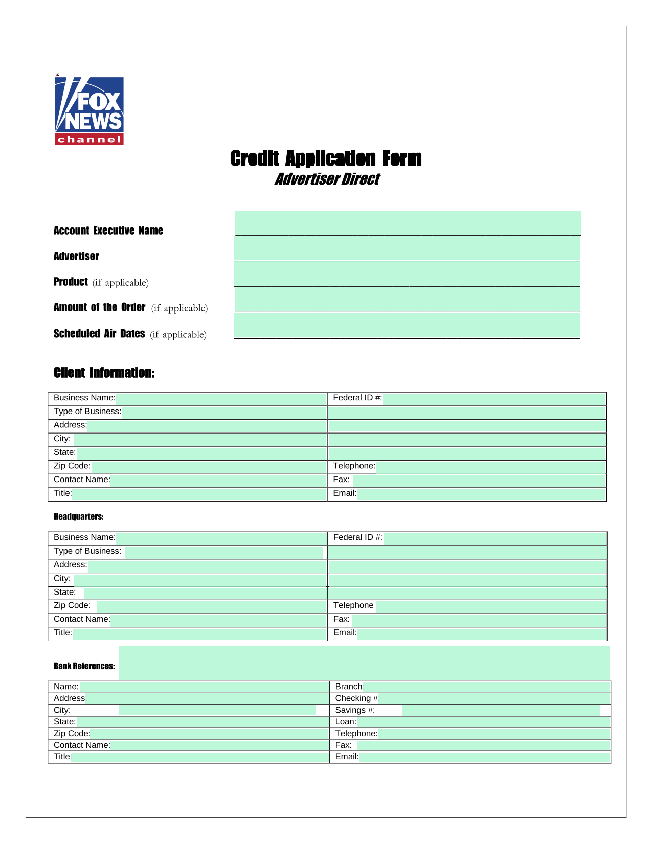 Credit Application Form screenshot