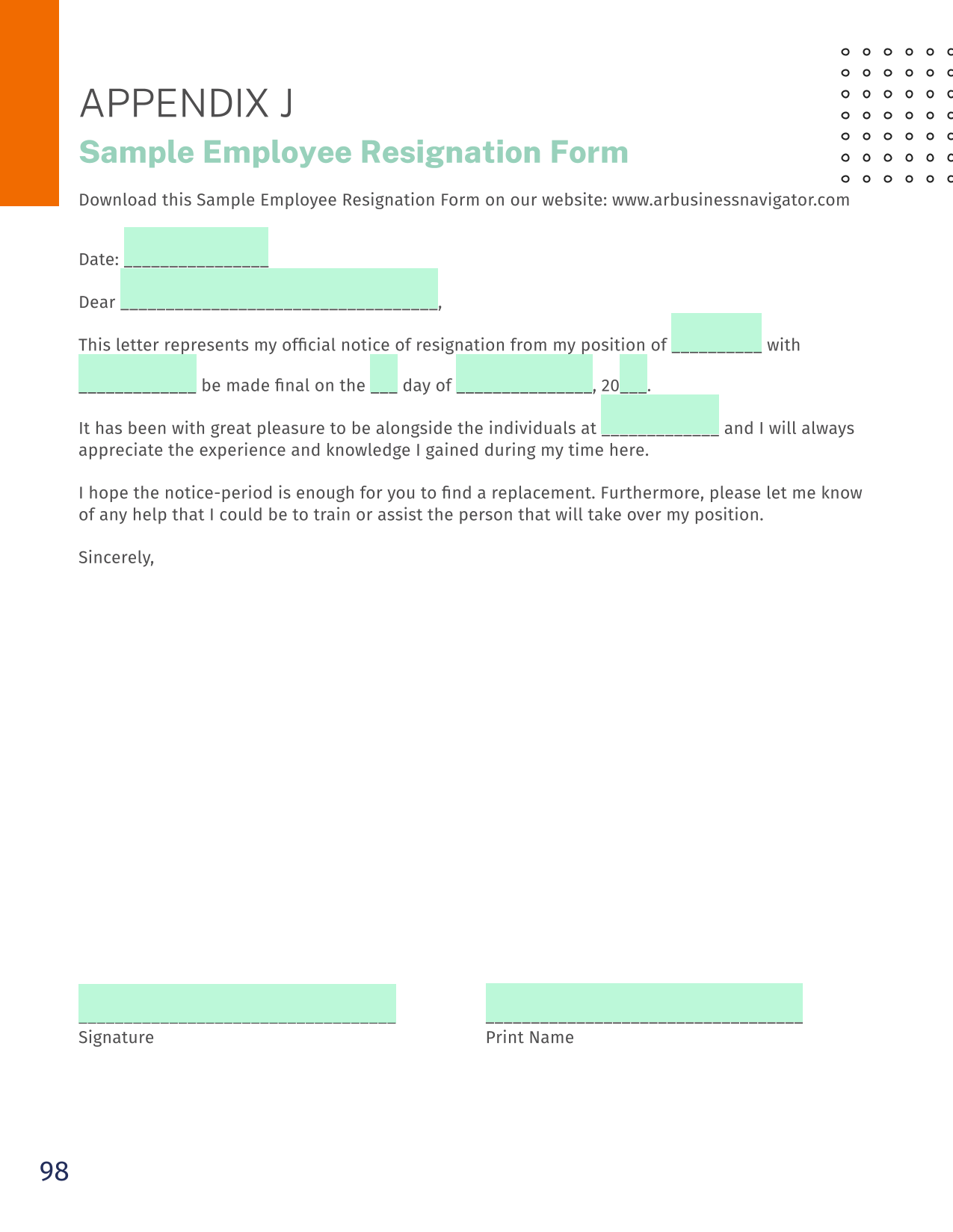 Sample Employee Resignation Form