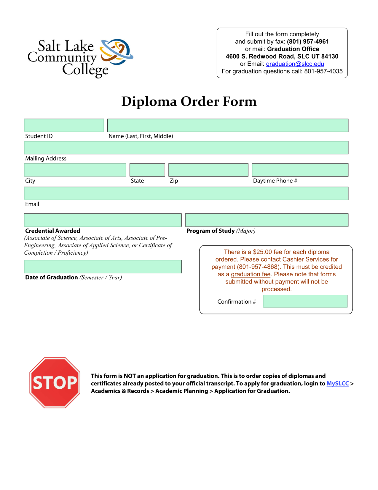 Diploma Order Form screenshot
