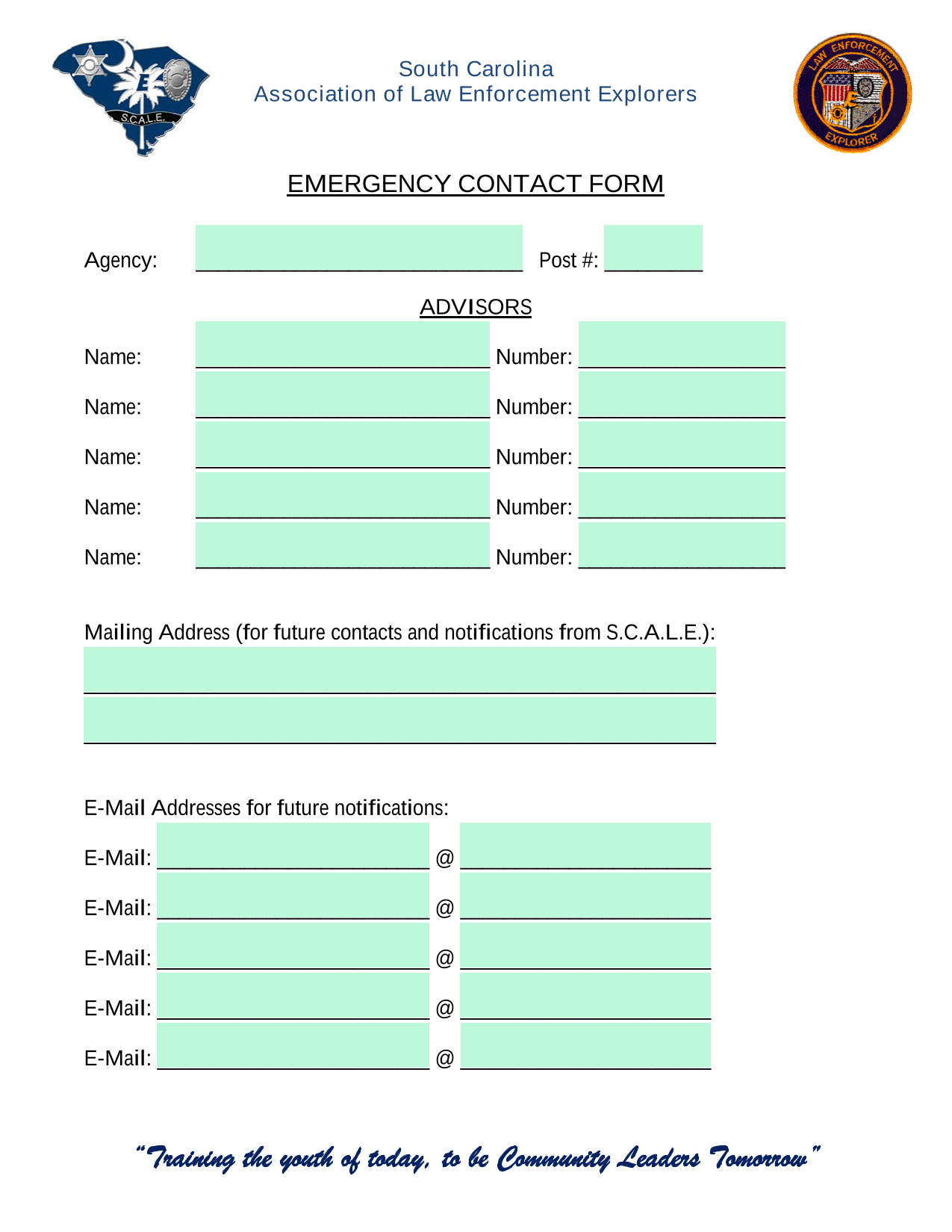 EMERGENCY CONTACT FORM screenshot