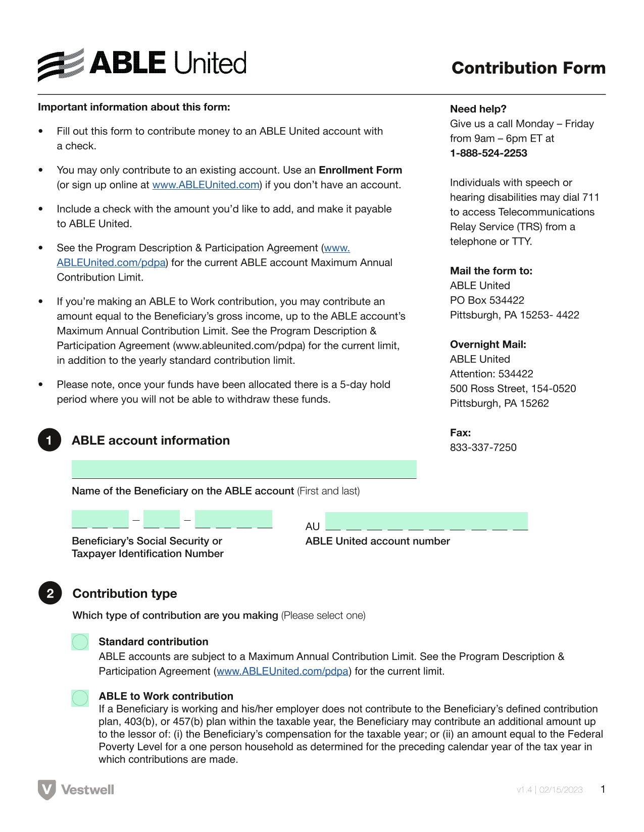 Contribution Form screenshot