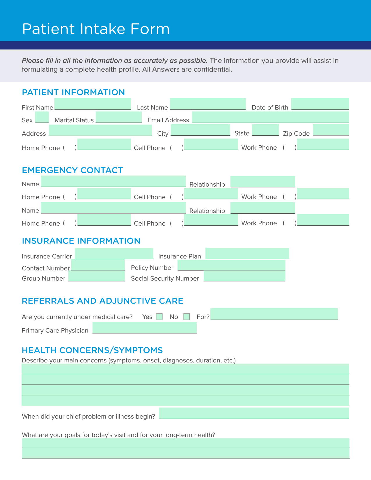 Patient Intake Form screenshot
