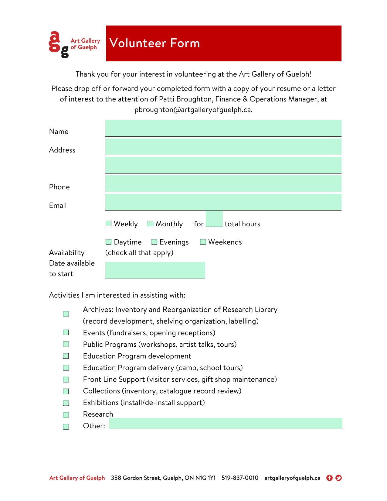 Volunteer Form screenshot