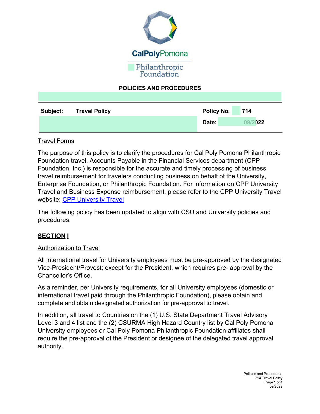 714 Travel Policy screenshot