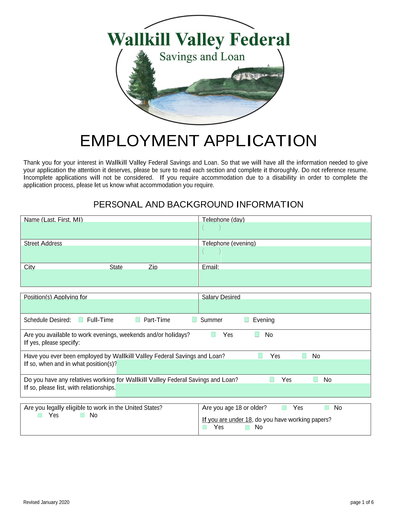 Employment Application screenshot