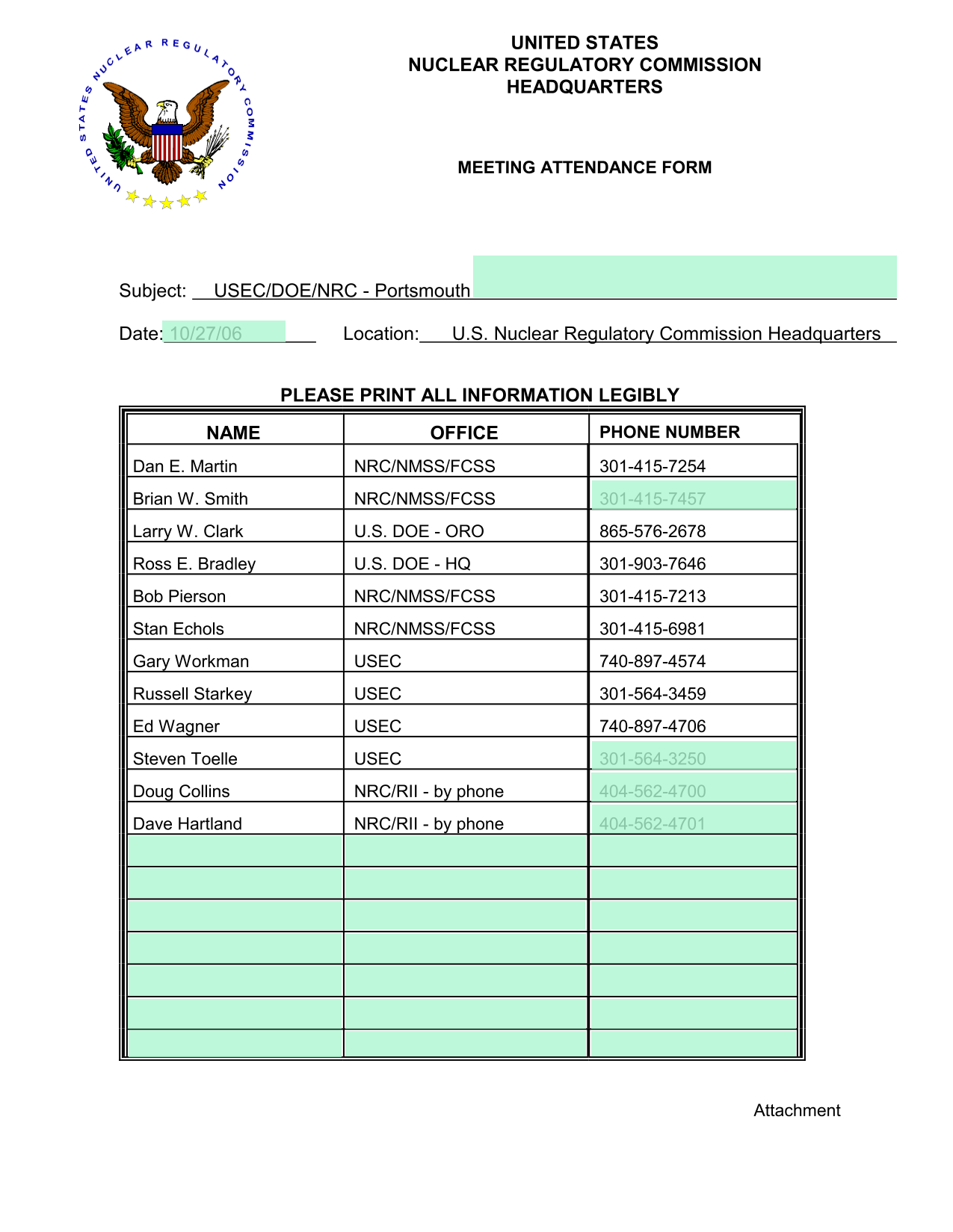 MEETING ATTENDANCE FORM screenshot